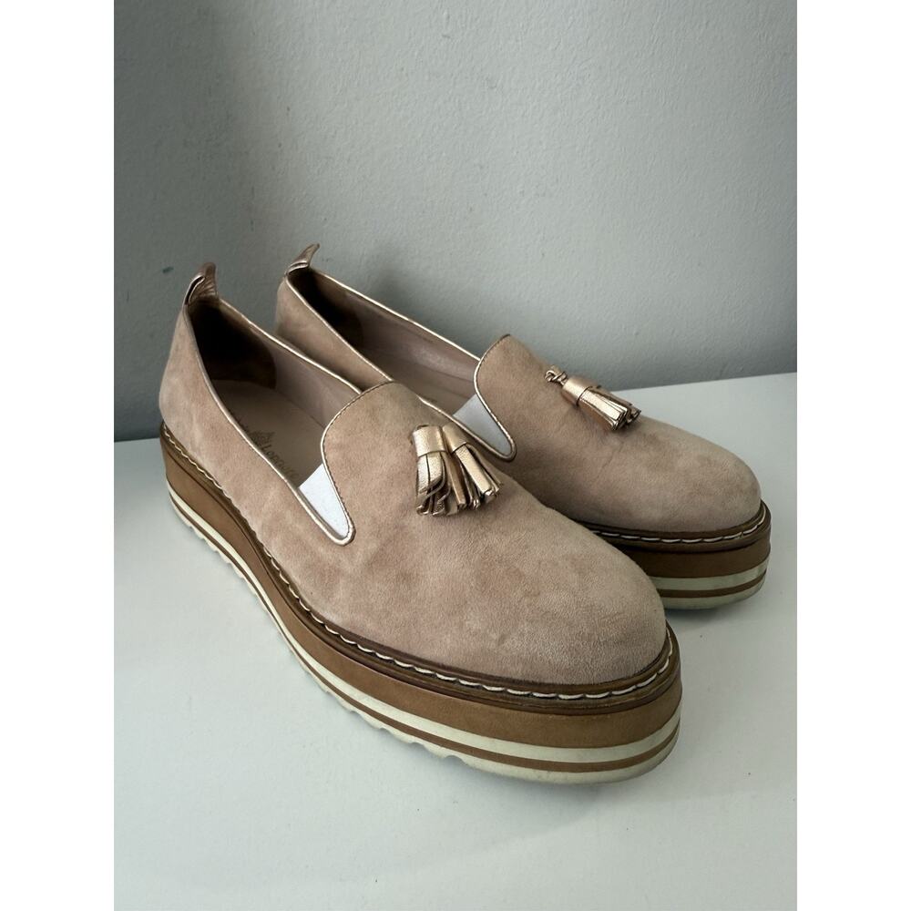 Michele Lopriore Cassidy Suede Loafers Shoes Womens 38.5 Gold Pewter Leather - Picture 2 of 13